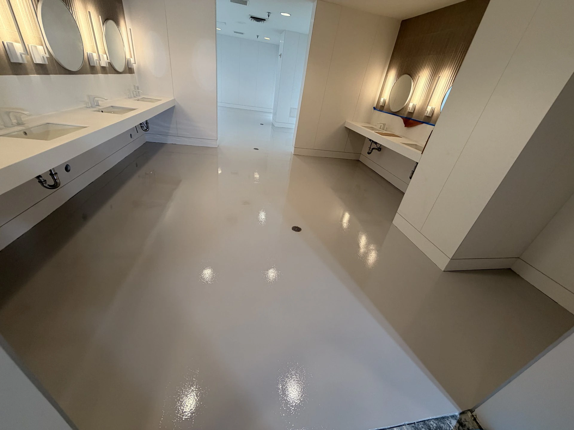Finished solid epoxy restroom floor
